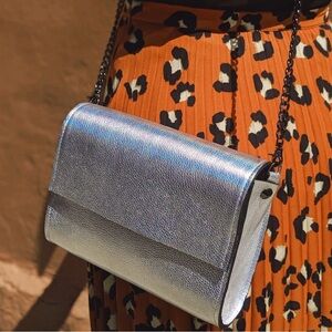 Metallic silver leather crossbody bag